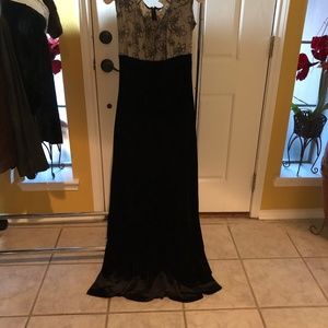 full length lace top and black velvet dress